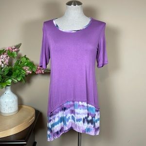 LOGO by Lori Goldstein purple abstract tunic shirt Sz S